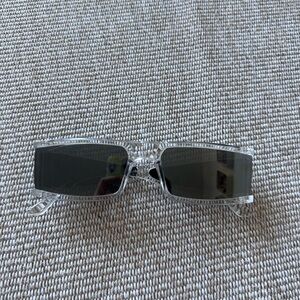 NWOT Y2K Transparent Rectangular Sunglasses Clear Frame Black Lens Futuristic